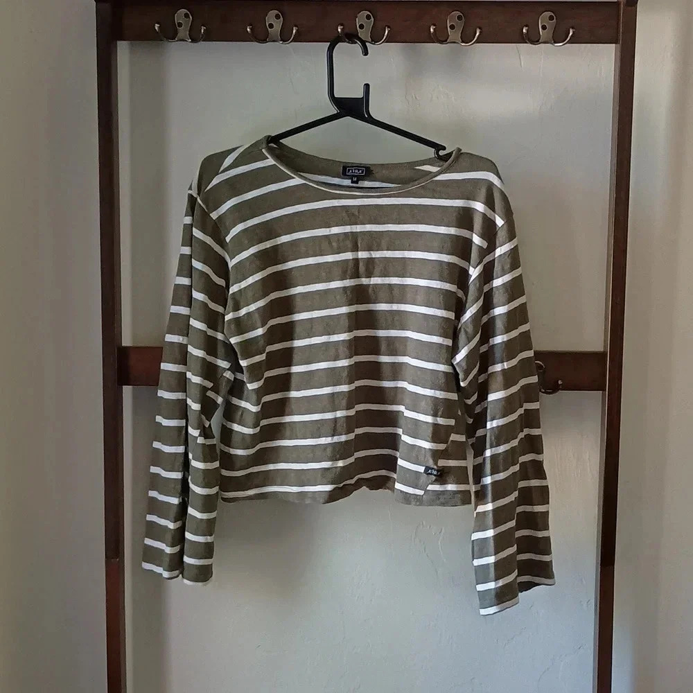 Lira Striped Olive Green Long-Sleeve Top